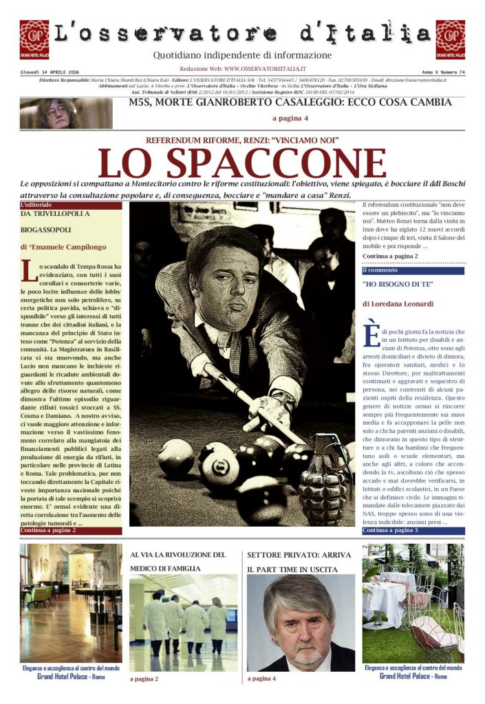 L'osservatore d'Italia edizione del 14 Aprile 2016